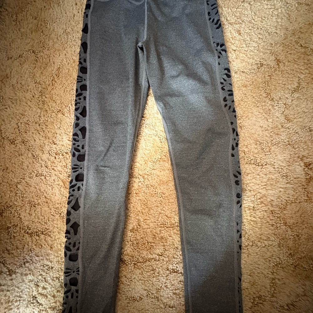 Gray Leggings with Black Patterned Sides